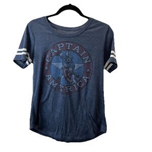 Captain America Superhero Graphic Tee Shirt Blue Short Sleeve Womens Size S